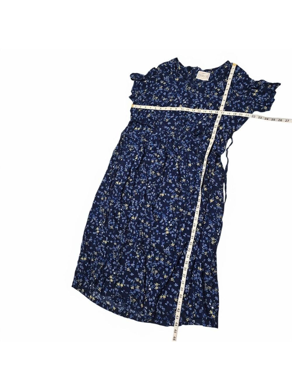 Erika II Studio Vintage Floral Sweetheart Dress XL Blue Yellow Short Sleeves - Picture 7 of 8